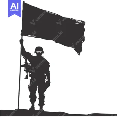 Aset desain premium: Silhouette of a Soldier Holding a Torn Flag