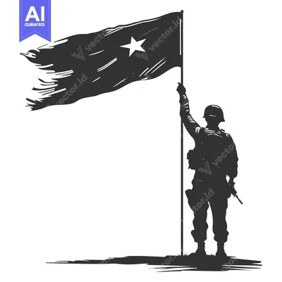 Popular premium asset: Silhouette of a Soldier Holding a Flag with a Single Star