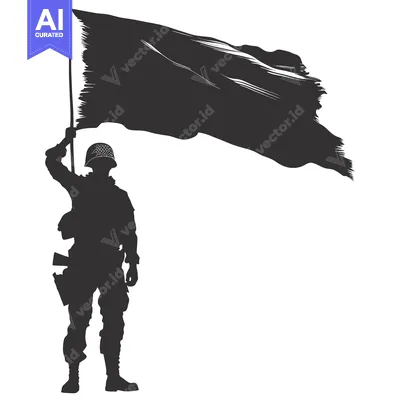 Aset premium populer: Silhouette of a Soldier Holding a Flag High