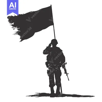 Aset premium populer: Silhouette of a Soldier Saluting with a Waving Flag
