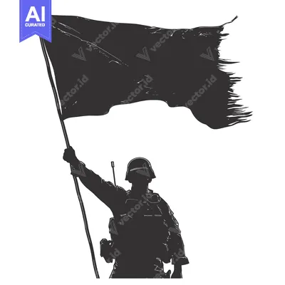 Aset premium populer: Silhouette of a soldier raising a flag