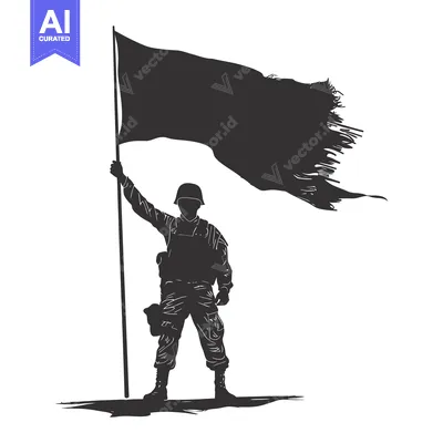 Aset premium populer: Silhouette of a Soldier Holding a Flag High