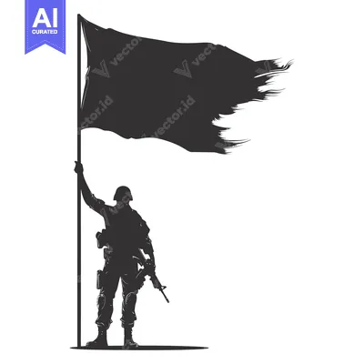 Premium design asset: Silhouette of a Soldier Holding a Torn Flag