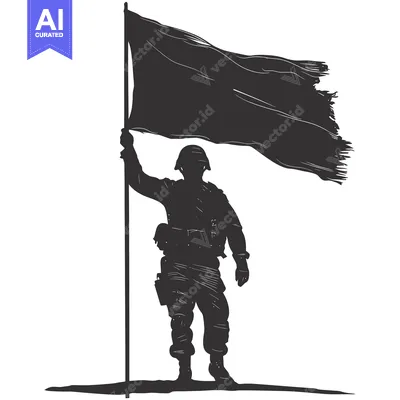 Premium design asset: Silhouette of a soldier holding a tattered flag
