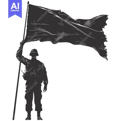 Aset premium populer: Silhouette of a Soldier Raising a Torn Flag