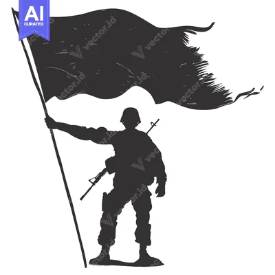 Premium design asset: Silhouette of a Soldier Holding a Flag and Rifle