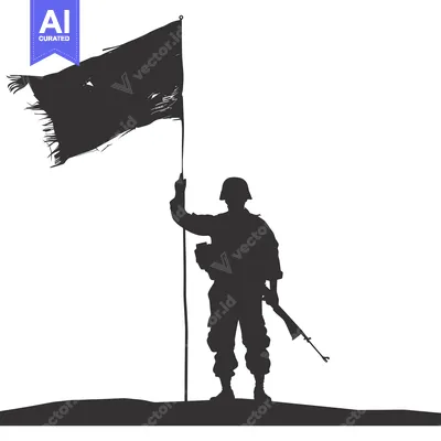 Aset premium populer: Silhouette of a Soldier Holding a Torn Flag on a Hilltop