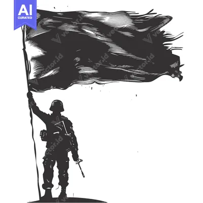 Aset premium populer: Silhouette of a Soldier Raising a Black Flag