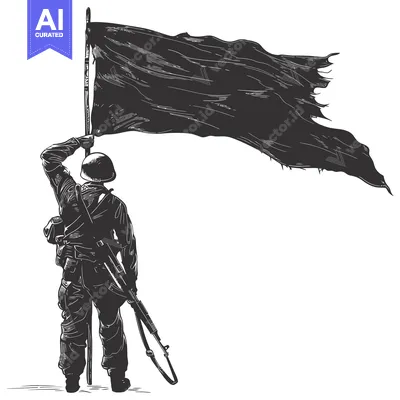 Premium design asset: A Soldier Raising a Torn Black Flag