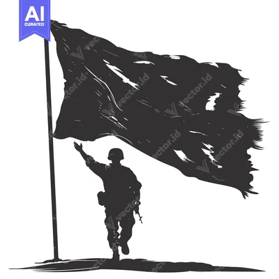 Aset premium populer: Soldier Raising a Black Flag in Silhouette