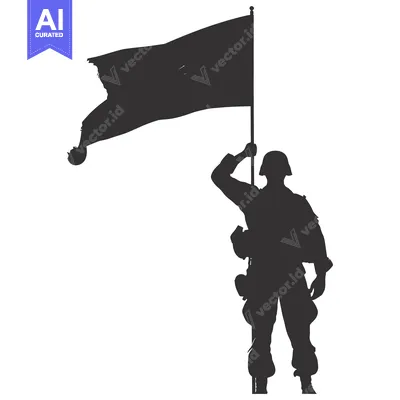 Aset desain premium: Silhouette of a Soldier Holding a Flag