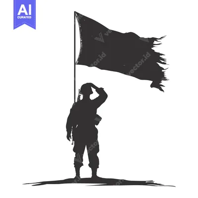 Silhouette of a Soldier Saluting a Torn Flag
