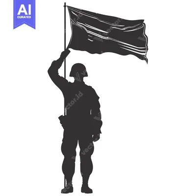 Aset premium populer: Silhouette of a Soldier Saluting with a Waving Flag