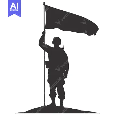 Aset premium populer: Silhouette of a Soldier Raising a Flag on a Hilltop