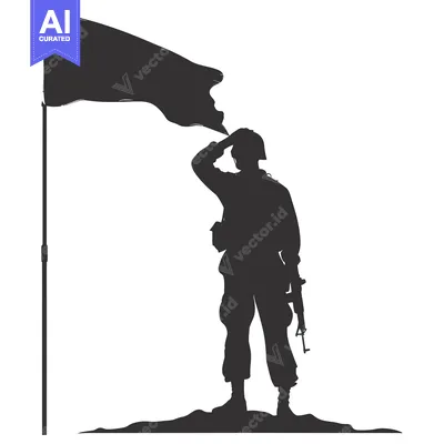 Aset premium populer: Silhouette of a Soldier Saluting with a Flag in the Background