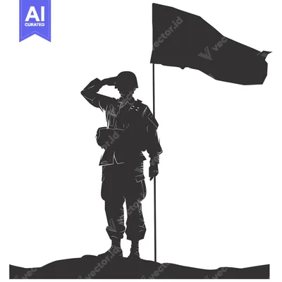 Silhouette of a Soldier Saluting a Flag