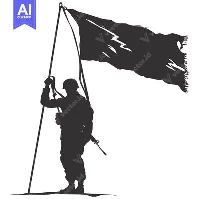 Aset desain premium: Silhouette of a soldier raising a flag