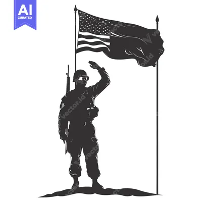 Aset desain premium: Silhouette of a Soldier Saluting the American Flag
