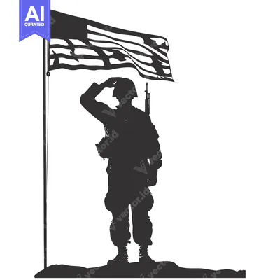 Aset premium populer: Silhouette of a Soldier Saluting an American Flag
