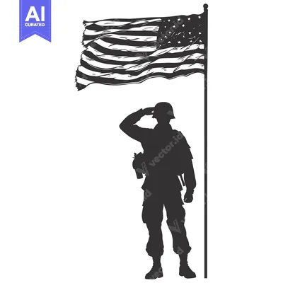 Aset premium populer: Silhouette of a Soldier Saluting an American Flag