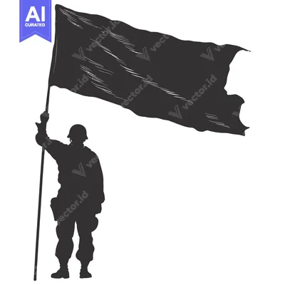 Aset premium populer: Silhouette of a soldier holding a flag high in the air