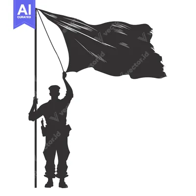 Aset desain premium: Silhouette of a Soldier Raising a Flag