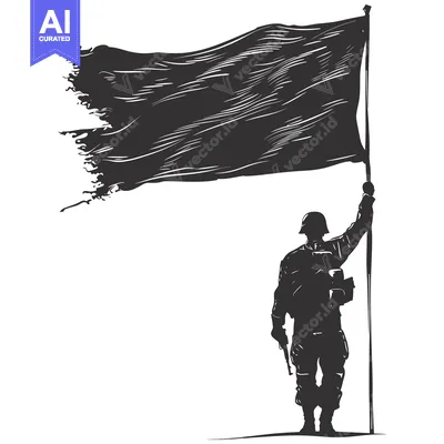 Popular premium asset: A Silhouette of a Soldier Raising a Torn Flag