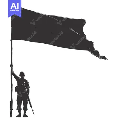 Aset premium populer: Silhouette of a soldier holding a flagpole with a flag waving