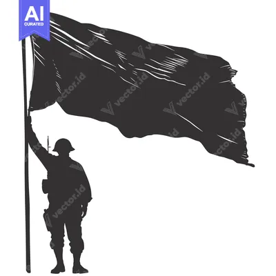 Premium design asset: Silhouette of a soldier raising a flag