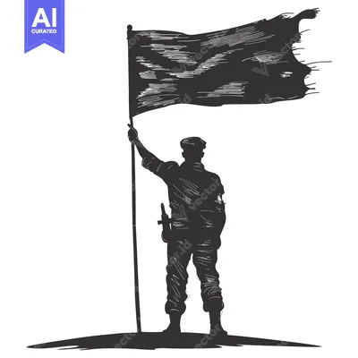 Aset desain premium: Silhouette of a soldier holding a flag high