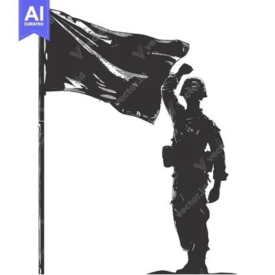 Silhouette of a soldier saluting a flag