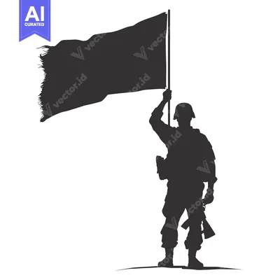 Premium design asset: Silhouette of a Soldier Holding a Flag and a Weapon