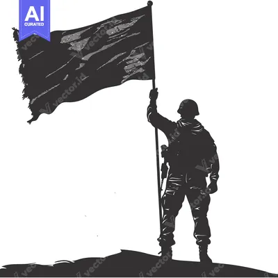 Aset premium populer: Silhouette of a Soldier Holding a Flag High
