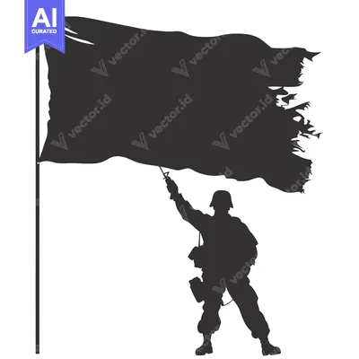 Popular premium asset: Silhouette of a Soldier Raising a Torn Flag on a Pole