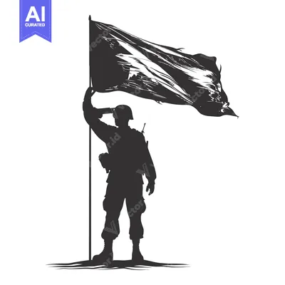 Aset desain premium: Silhouette of a Soldier Saluting a Waving Flag