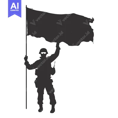 Aset desain premium: Silhouette of a Soldier Holding a Flag