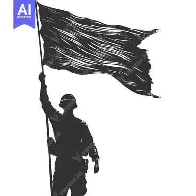 Aset premium populer: Silhouette of a Soldier Holding a Flag High