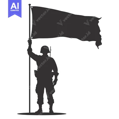 Aset desain premium: Silhouette of a Soldier Holding a Blank Flag