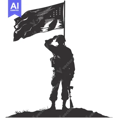 Aset premium populer: Silhouette of a Soldier Saluting an American Flag