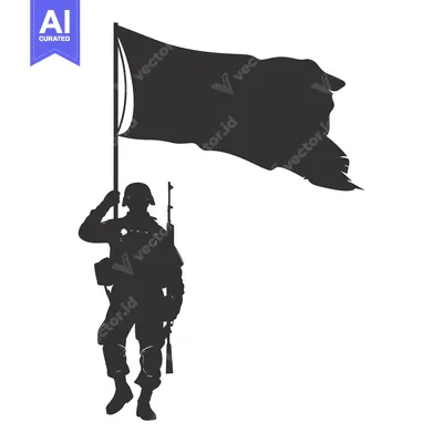 Aset premium populer: Silhouette of a Soldier Holding a Flag and Rifle