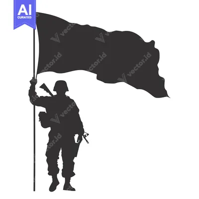 Aset desain premium: Silhouette of a Soldier Raising a Flag