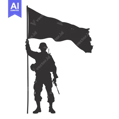Aset desain premium: Silhouette of a Soldier Holding a Torn Flag