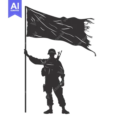 Aset premium populer: Silhouette of a Soldier Holding a Torn Flag