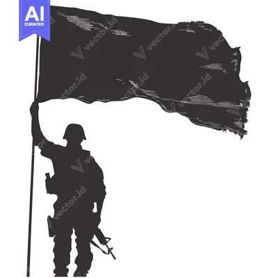 Premium design asset: Silhouette of a Soldier Holding a Flag and a Rifle