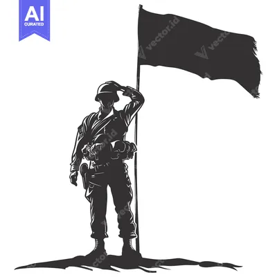 Aset premium populer: Silhouette of a Soldier Saluting a Flagpole with a Black Flag