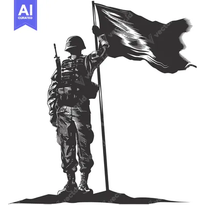 A Silhouette of a Soldier Raising a Flag