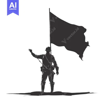 Silhouette of a Soldier Holding a Flagpole with a Blank Flag