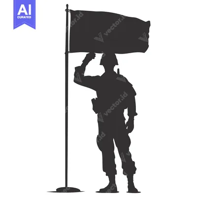 Popular premium asset: Silhouette of a Soldier Saluting a Flagpole with a Blank Flag
