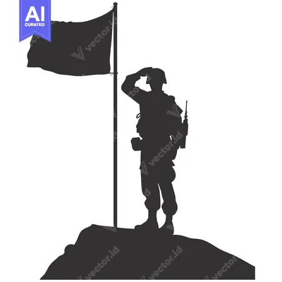 Popular premium asset: Silhouette of a soldier saluting a flag on a mountaintop