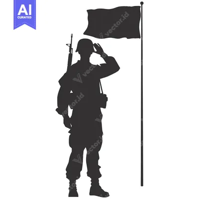 Silhouette of a Soldier Saluting a Flagpole